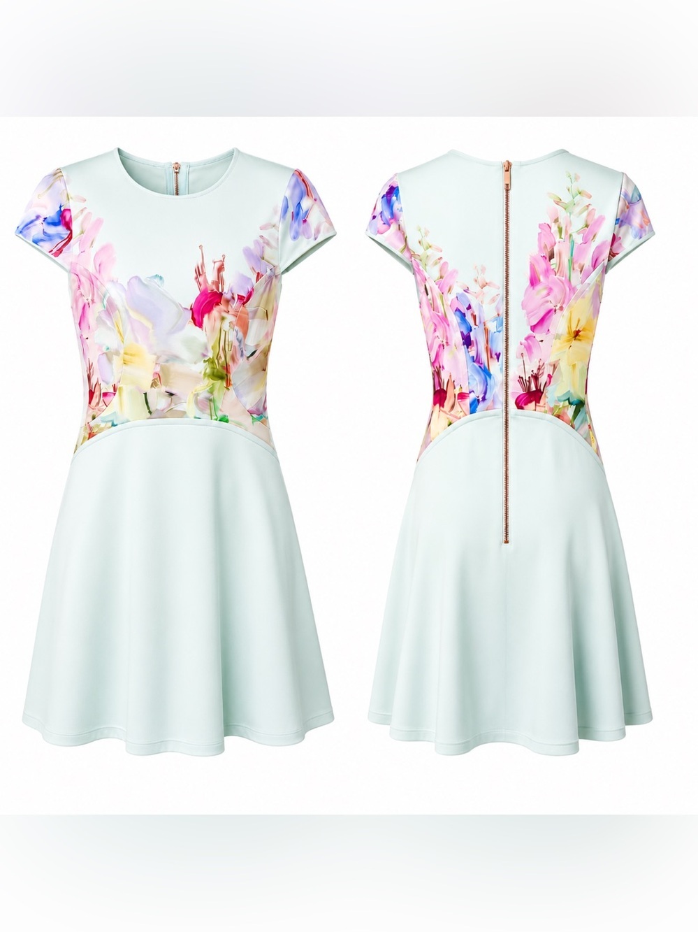 Ted Baker Pale Floral Fit & Flare Watercolor Scuba Dress 0